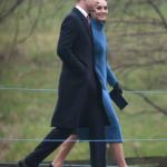 Kate Middelton in Blue Catherine Walker Coat for Church with the Queen