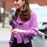 The Duchess of Cambridge in Purple Gucci Blouse for Solo Engagement