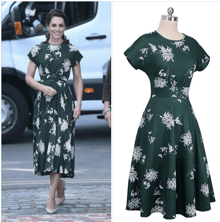 Rochas Green Floral Silk Midi Dress-Kate Middleton - Dress Like A Duchess