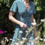 Duchess of Cambridge in Printed Midi for Picnic in Back to Nature Garden
