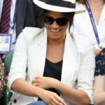 Meghan Markle at Wimbledon in Pinstripe Blazer and Jeans