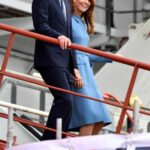 Kate Middleton in Blue Alexander McQueen Dress Coat for Boat Naming Ceremony