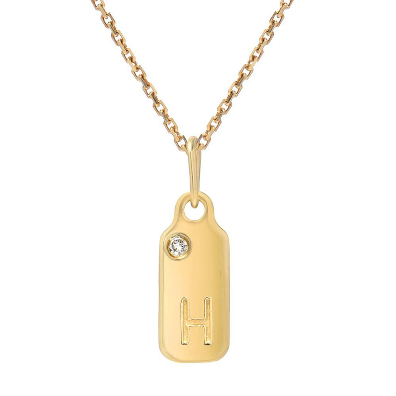 Mini Mini 14K Gold Dog Tag Pendant Initial Necklace-Meghan Markle