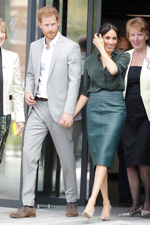 Duchess of Sussex in Red Pencil Skirt for Roundtable Discussion at ...