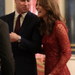 The Duchess of Cambridge in Red Sequin Needle & Thread Dress for Palace Reception