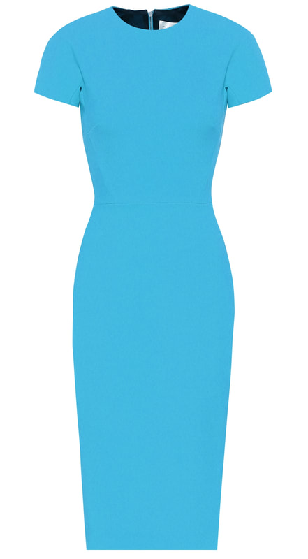 Victoria Beckham Turquoise Short-Sleeve Midi Sheath Dress-Meghan Markle