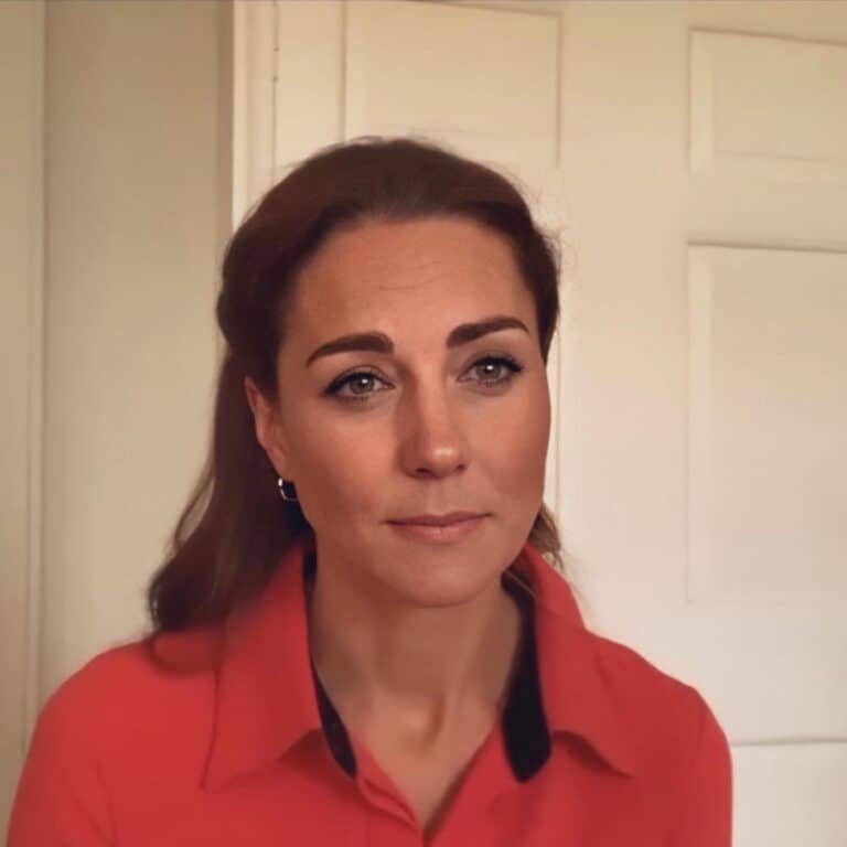 Kate Middleton in Red Blouse for Virtual Tour of Action on Addiction ...