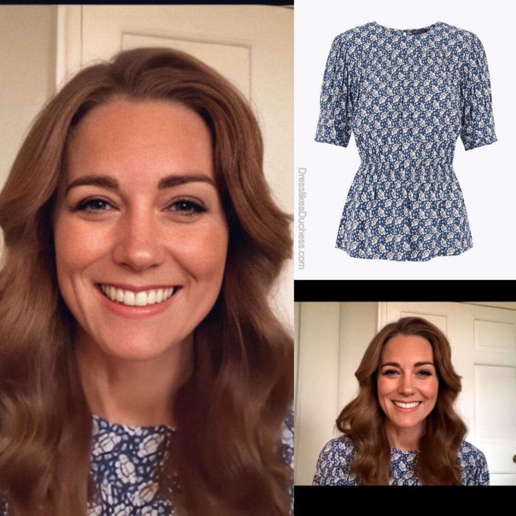 Kate Middleton in Printed Cabbage Dress from M&S for Call with Students ...