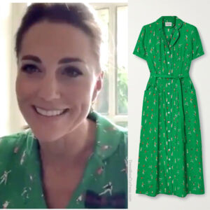 Kate Middleton in Green HVN Tennis Print Dress for Virtual School Visit ...