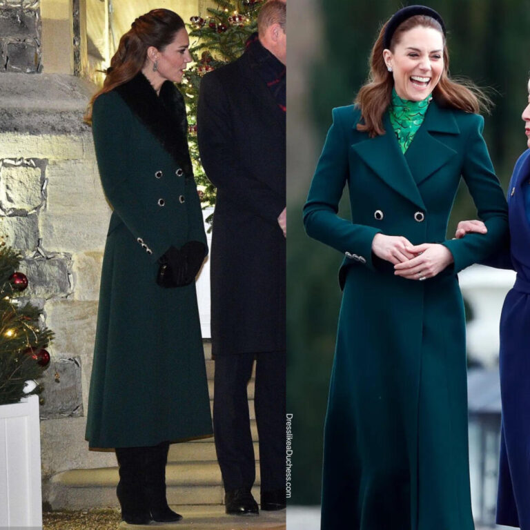 Kate Middleton in Fur Trimmed Green Catherine Walker Coat for Christmas ...