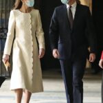 Kate Middleton in Ivory Dress Coat for Visit to Vaccine Center at Westminster Abbey