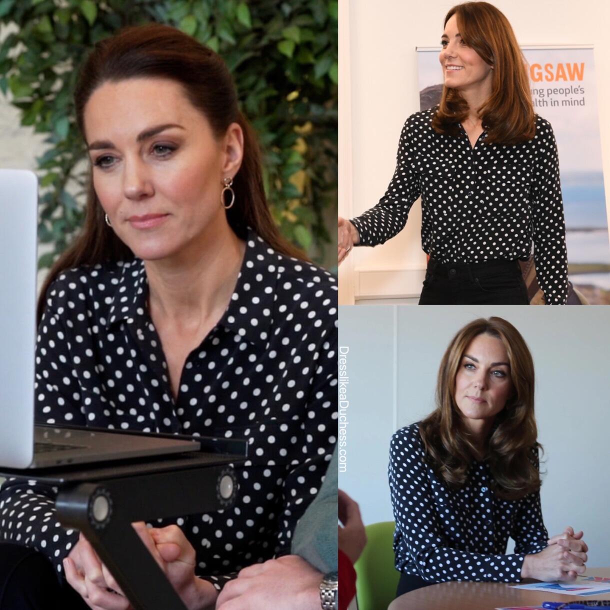 Kate Middleton in Equipment Blouse for Call Supporting Crisis Helpline ...