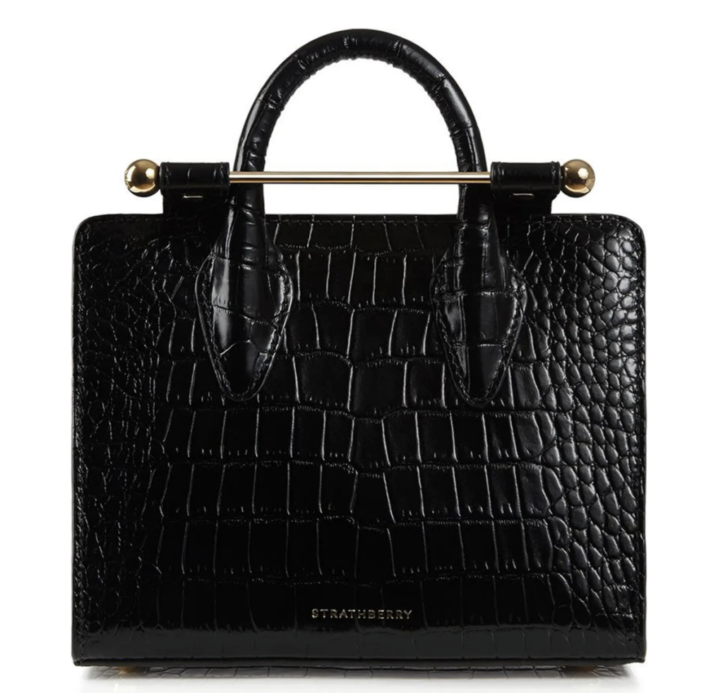 Kate Middleton's Strathberry Multrees Chain Wallet in Black Embossed Croc