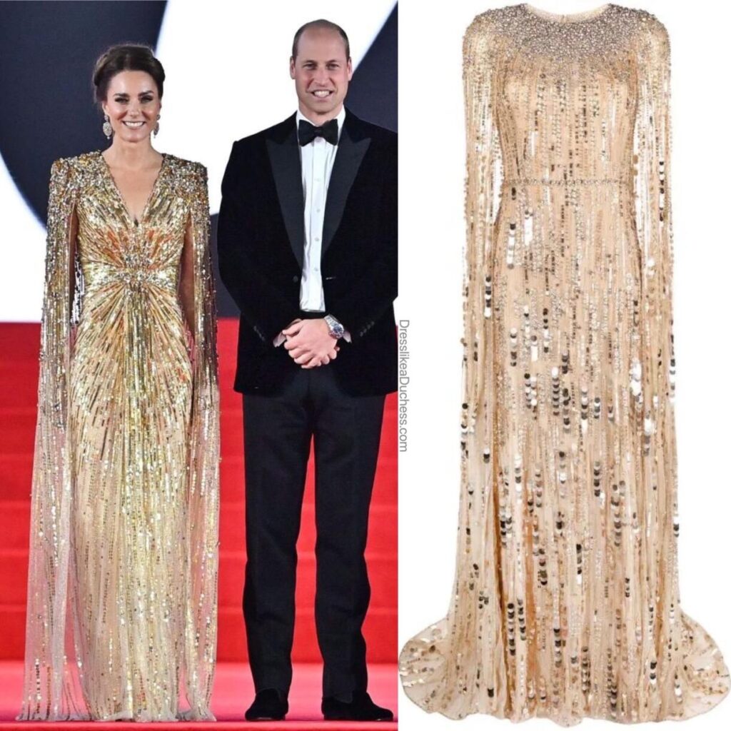 Kate Middleton Shines in Gold Sequin Jenny Packham Dress for James Bond ...