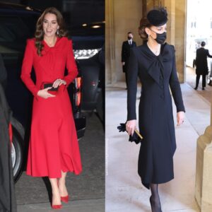 Kate Middleton in Red Catherine Walker Coat for Christmas Carol Special ...