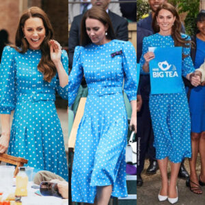 Kate Middleton in Blue Alessandra Rich dress for NHS Anniversary ...