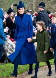 Kate Middleton in Blue McQueen Coat for Christmas Day Walk - Dress Like ...